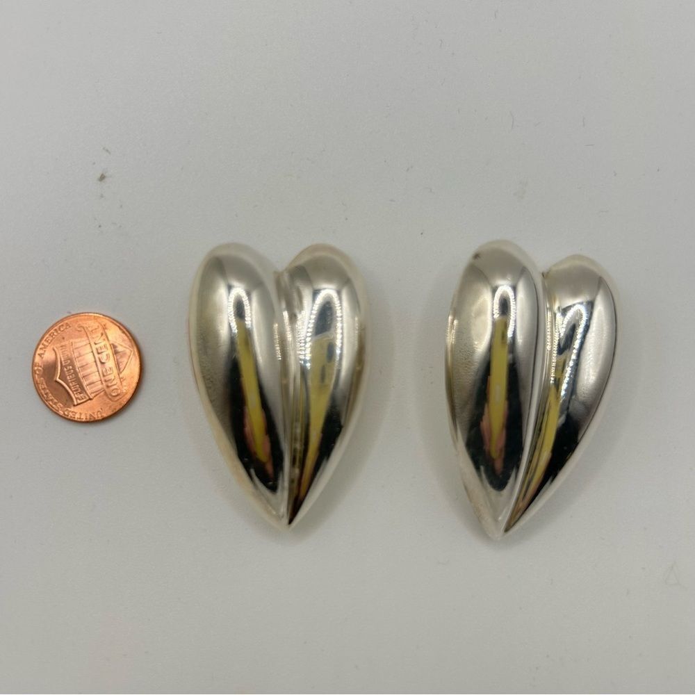 Bayanihan LTD Vintage Chunky Sterling Silver 925 Puffy Heart Pierced Earrings - Picture 2 of 7